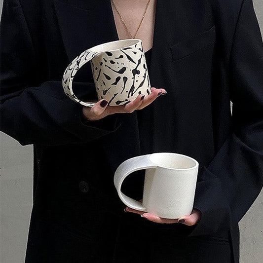 R.F - Plain White Ink Splash Wide Handle Mug-Drinkware- A Bit Sleepy | Homedecor Concept Store
