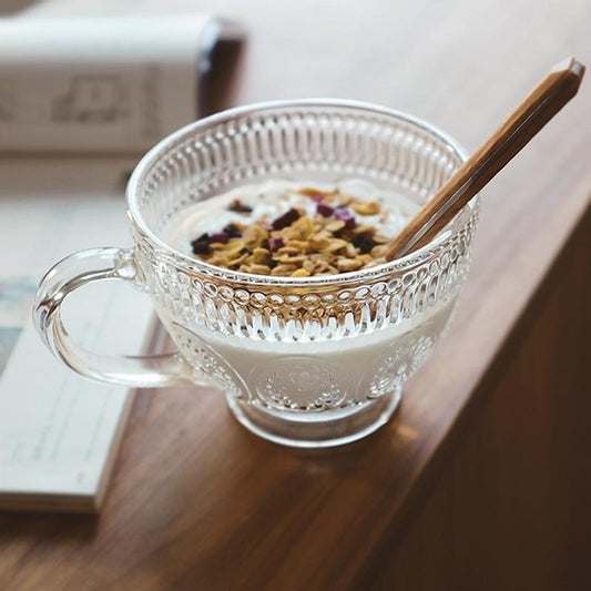 Sunflower Embossed Breakfast Glass Cup-Drinkware- A Bit Sleepy | Homedecor Concept Store