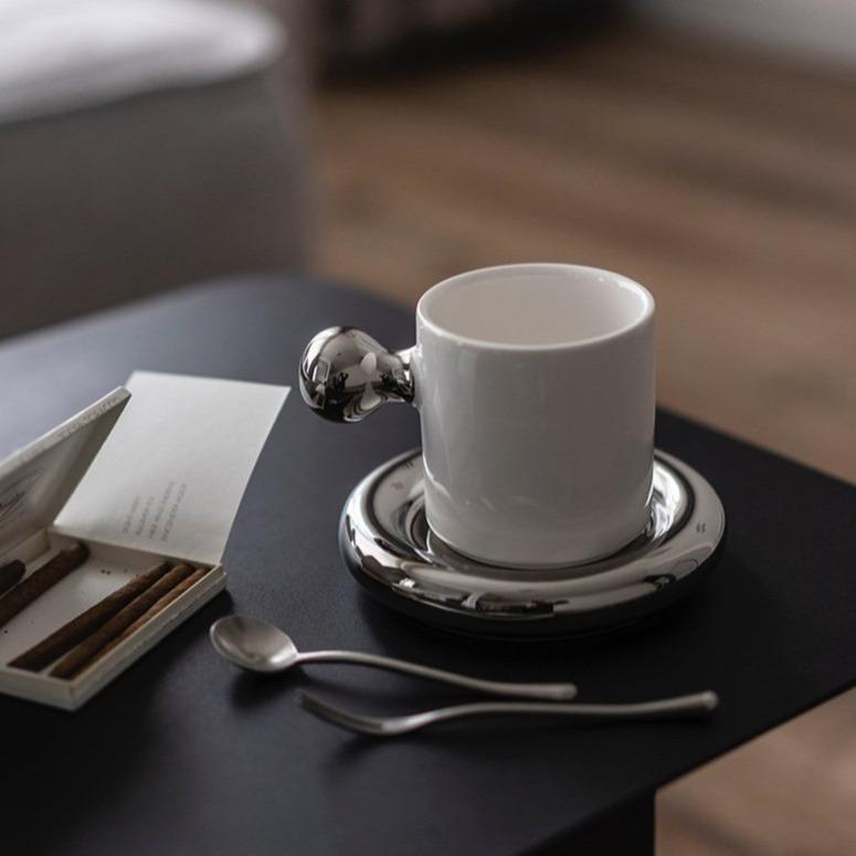 Modern Silver Handle Ceramic Mug-Drinkware- A Bit Sleepy | Homedecor Concept Store