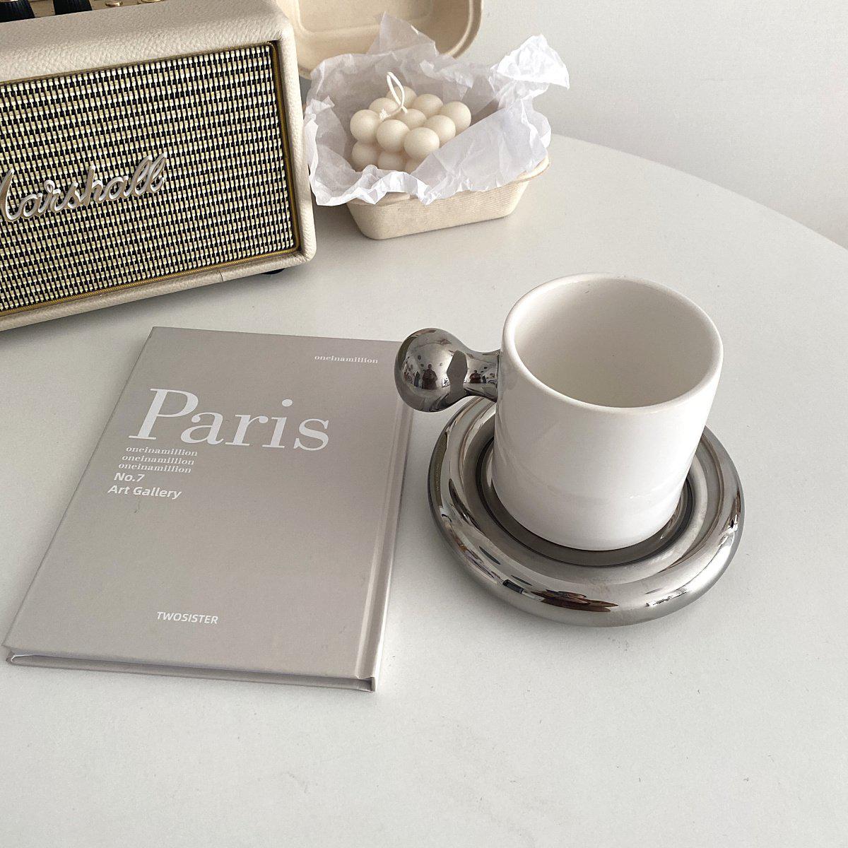 Modern Silver Handle Ceramic Mug-Drinkware- A Bit Sleepy | Homedecor Concept Store
