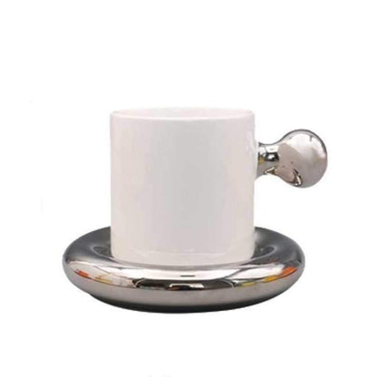 Modern Silver Handle Ceramic Mug-Drinkware- A Bit Sleepy | Homedecor Concept Store