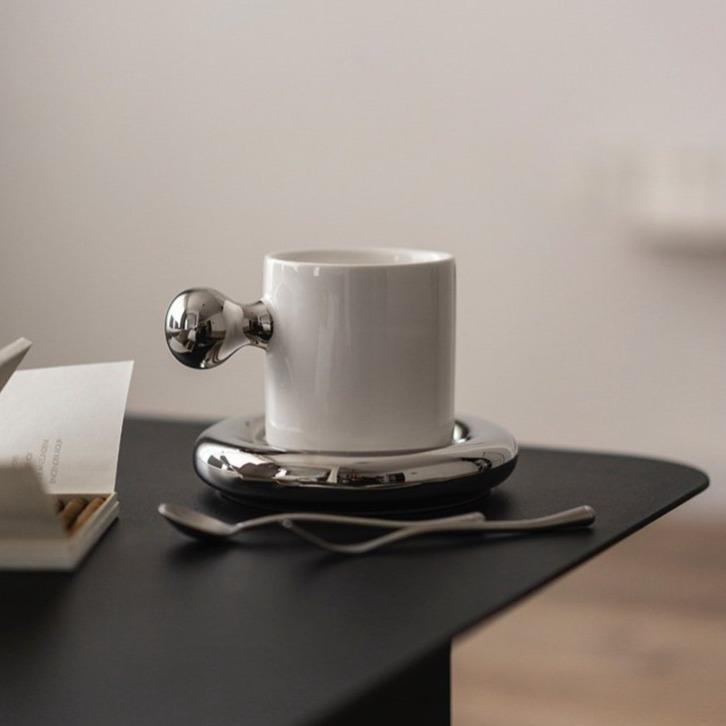 Modern Silver Handle Ceramic Mug-Drinkware- A Bit Sleepy | Homedecor Concept Store