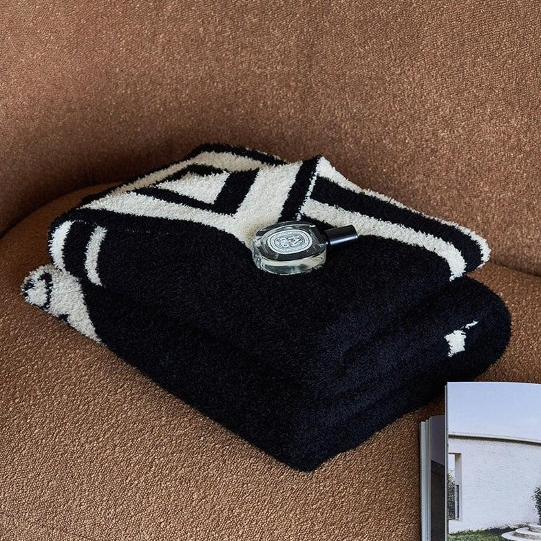 Momo - Big Heart Black and White Fleece Blanket-Textiles- A Bit Sleepy | Homedecor Concept Store