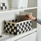 Momo - Checker Woven Leather Storage Basket-Furnishings- A Bit Sleepy | Homedecor Concept Store