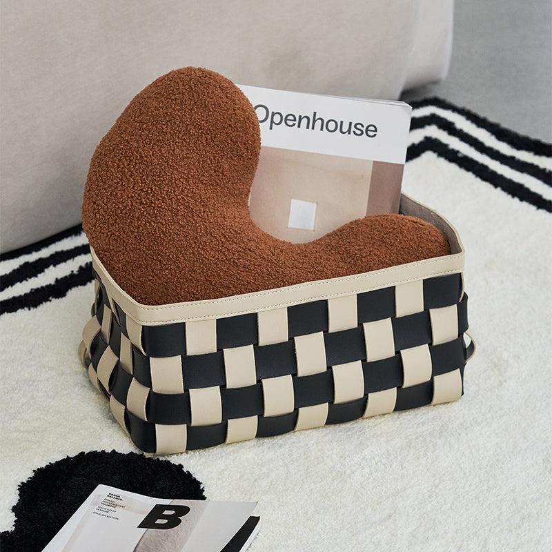 Momo - Checker Woven Leather Storage Basket-Furnishings- A Bit Sleepy | Homedecor Concept Store