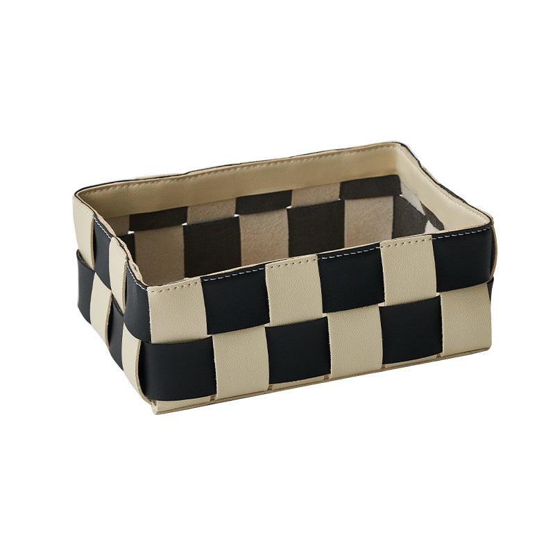 Momo - Checker Woven Leather Storage Basket-Furnishings- A Bit Sleepy | Homedecor Concept Store
