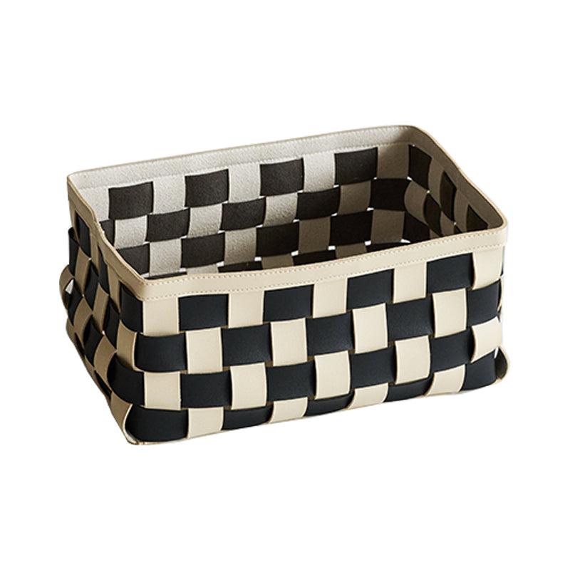 Momo - Checker Woven Leather Storage Basket-Furnishings- A Bit Sleepy | Homedecor Concept Store