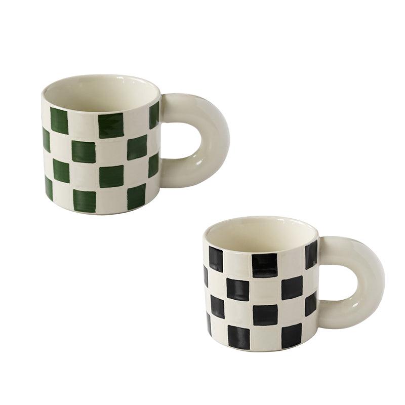 Momo - Checkerboard Ceramic Mug-Drinkware- A Bit Sleepy | Homedecor Concept Store