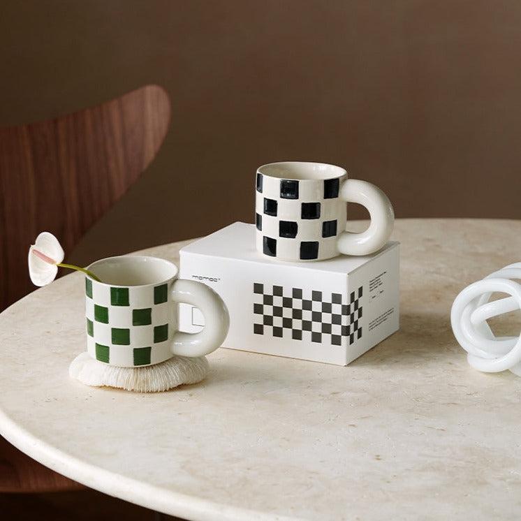 Momo - Checkerboard Ceramic Mug-Drinkware- A Bit Sleepy | Homedecor Concept Store