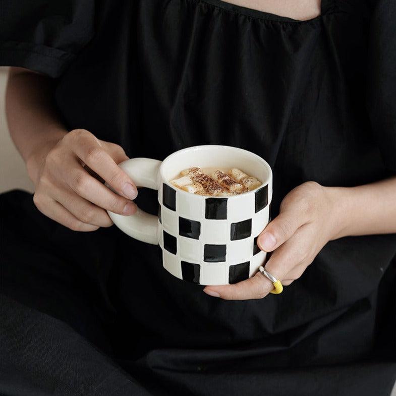 Momo - Checkerboard Ceramic Mug-Drinkware- A Bit Sleepy | Homedecor Concept Store