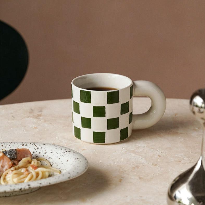 Momo - Checkerboard Ceramic Mug-Drinkware- A Bit Sleepy | Homedecor Concept Store