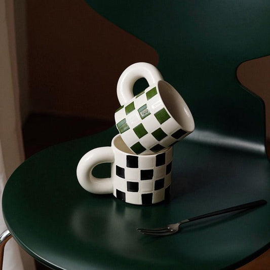 Momo - Checkerboard Ceramic Mug-Drinkware- A Bit Sleepy | Homedecor Concept Store