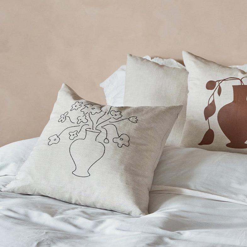Momo - Embroidery Linen Throw Pillow-Textiles- A Bit Sleepy | Homedecor Concept Store