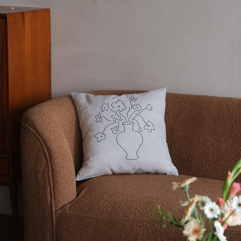 Momo - Embroidery Linen Throw Pillow-Textiles- A Bit Sleepy | Homedecor Concept Store