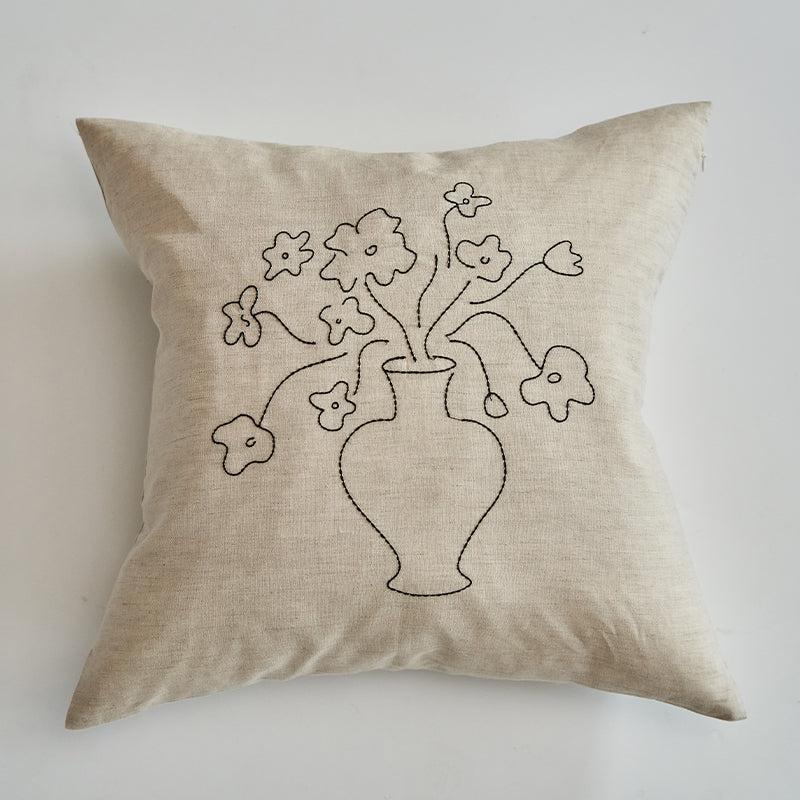Momo - Embroidery Linen Throw Pillow-Textiles- A Bit Sleepy | Homedecor Concept Store