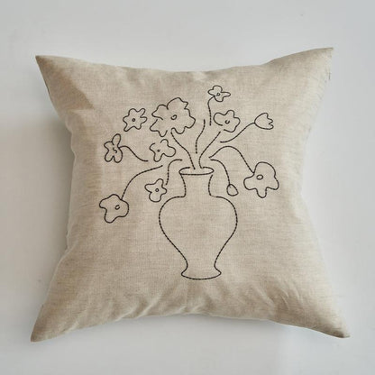 Momo - Embroidery Linen Throw Pillow-Textiles- A Bit Sleepy | Homedecor Concept Store