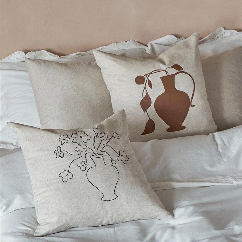 Momo - Embroidery Linen Throw Pillow-Textiles- A Bit Sleepy | Homedecor Concept Store