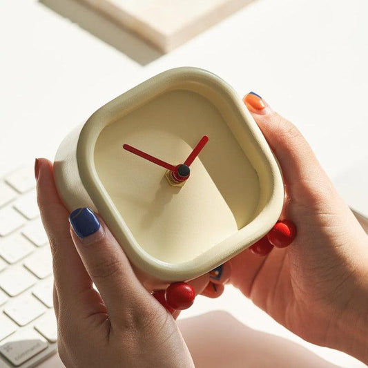 Momo - Mini Cream Plain Wooden Tabletop Clock-Furnishings- A Bit Sleepy | Homedecor Concept Store
