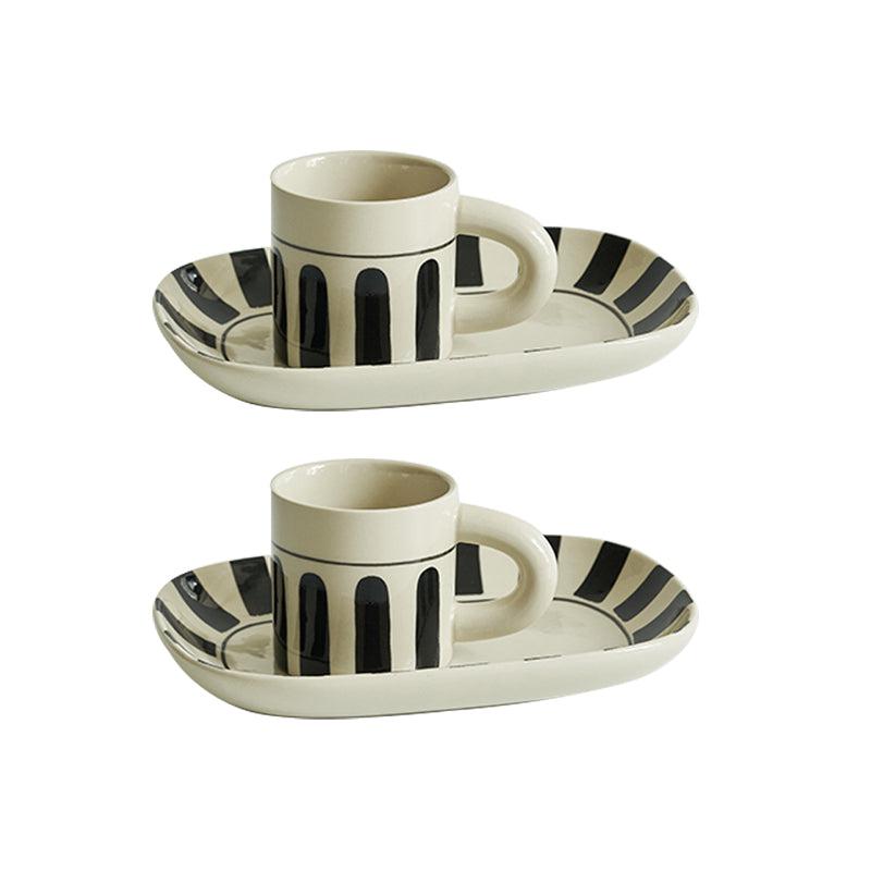 Momo - Vintage Hand-painted Striped Mug Saucer Set-Drinkware- A Bit Sleepy | Homedecor Concept Store