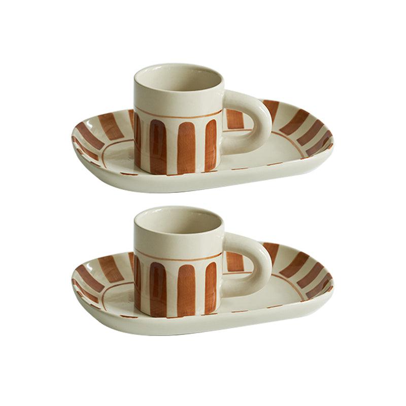 Momo - Vintage Hand-painted Striped Mug Saucer Set-Drinkware- A Bit Sleepy | Homedecor Concept Store