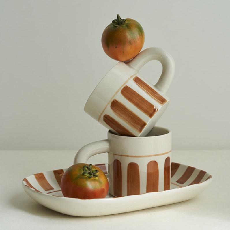 Momo - Vintage Hand-painted Striped Mug Saucer Set-Drinkware- A Bit Sleepy | Homedecor Concept Store