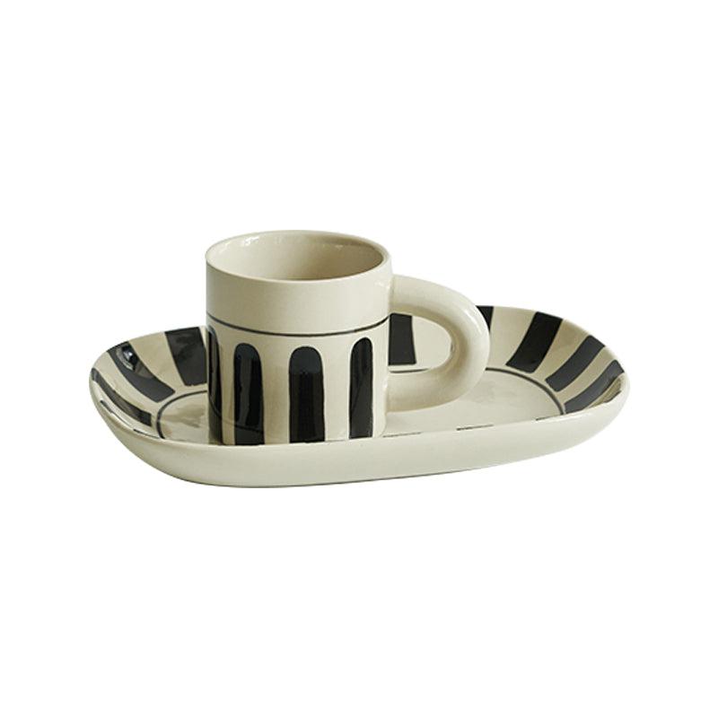 Momo - Vintage Hand-painted Striped Mug Saucer Set-Drinkware- A Bit Sleepy | Homedecor Concept Store