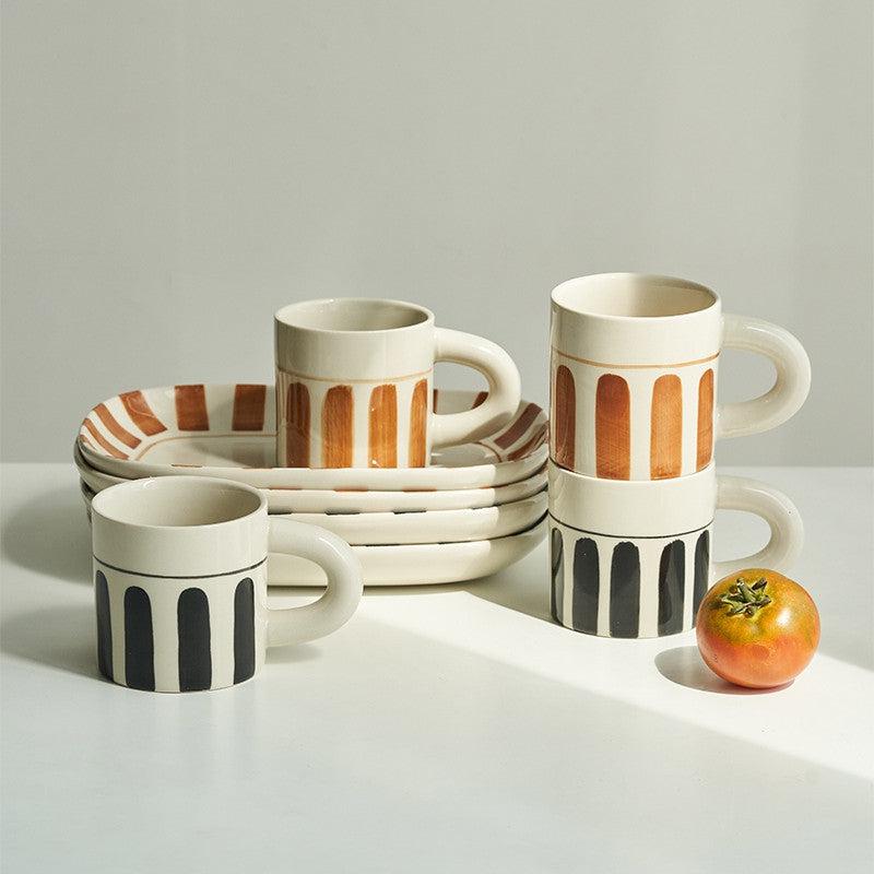 Momo - Vintage Hand-painted Striped Mug Saucer Set-Drinkware- A Bit Sleepy | Homedecor Concept Store
