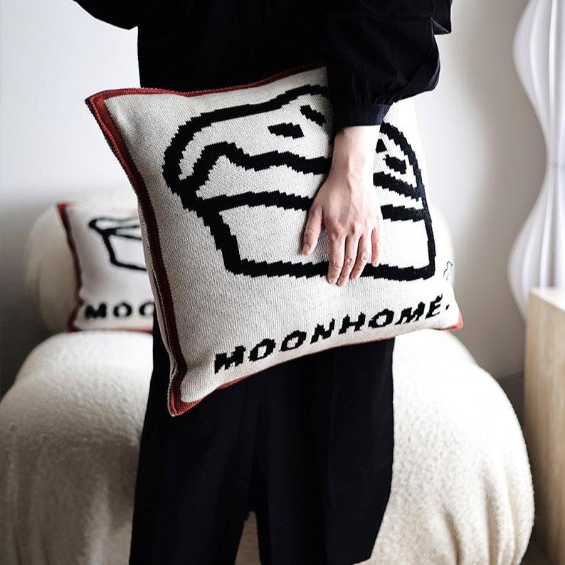 Moon - Cream Chestnut Cake Knitted Throw Pillow-Textiles- A Bit Sleepy | Homedecor Concept Store