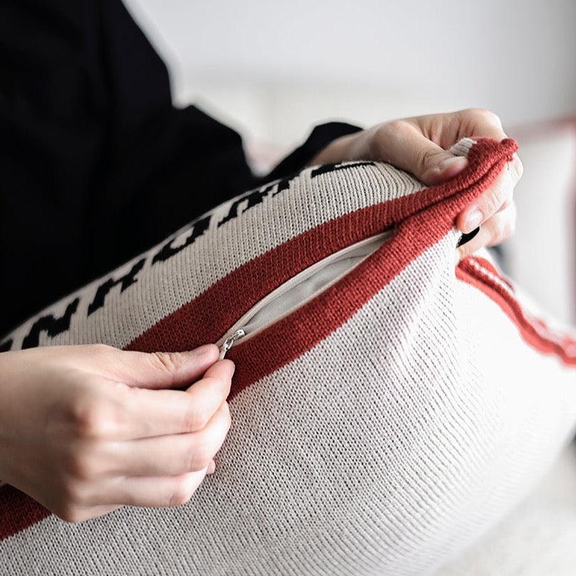 Moon - Cream Chestnut Cake Knitted Throw Pillow-Textiles- A Bit Sleepy | Homedecor Concept Store