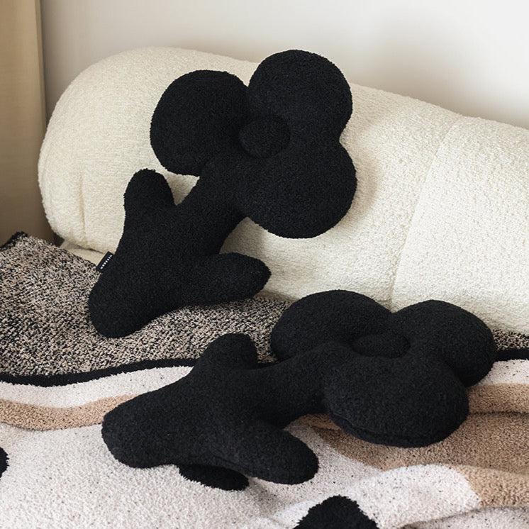 Moon - Lonely Black Flower Coral Velvet Throw Pillow-Textiles- A Bit Sleepy | Homedecor Concept Store