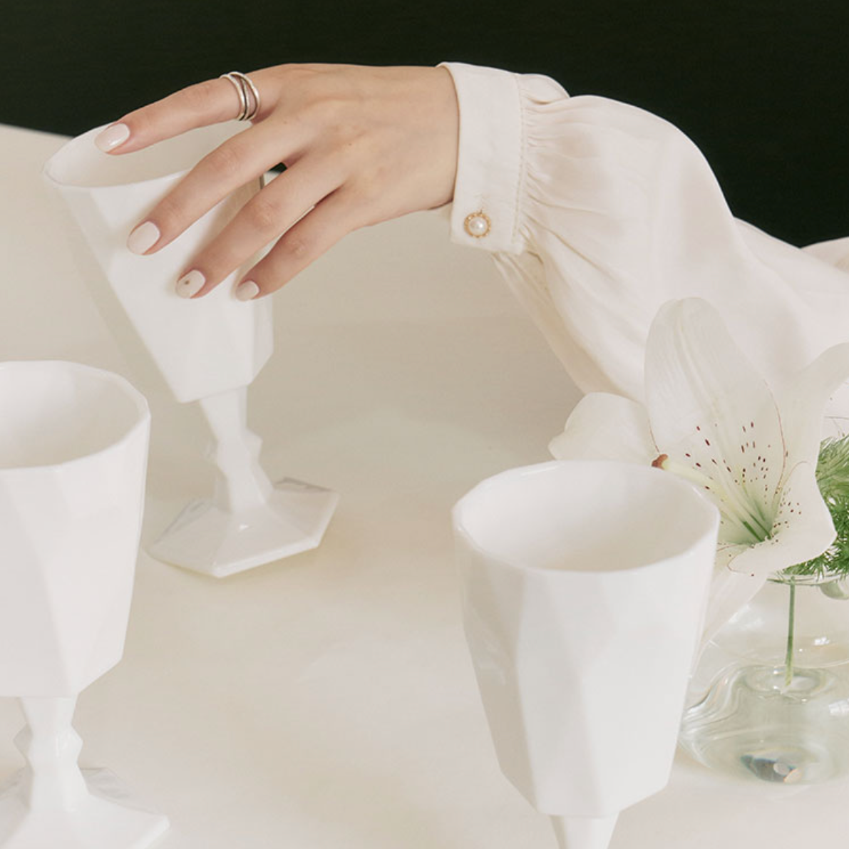 SRM - Midcentury White Jade Sculptured Wine Goblet-Drinkware- A Bit Sleepy | Homedecor Concept Store
