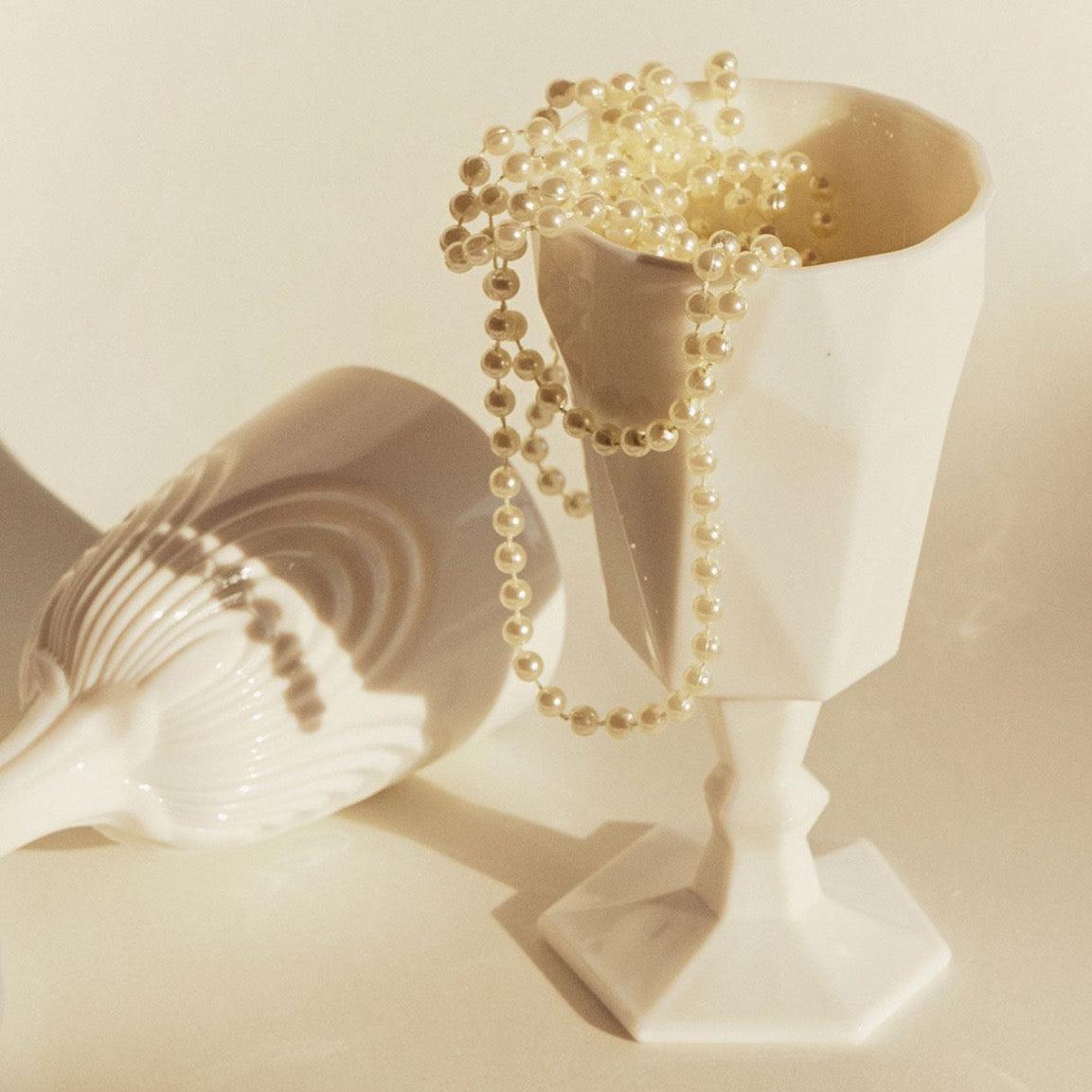 SRM - Midcentury White Jade Sculptured Wine Goblet-Drinkware- A Bit Sleepy | Homedecor Concept Store