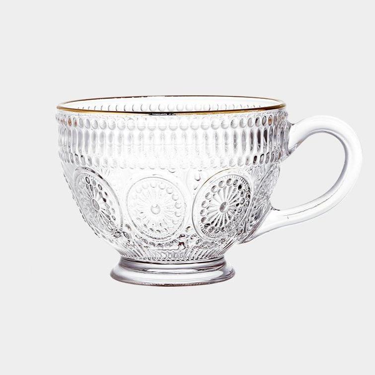 Sunflower Embossed Breakfast Glass Cup-Drinkware- A Bit Sleepy | Homedecor Concept Store